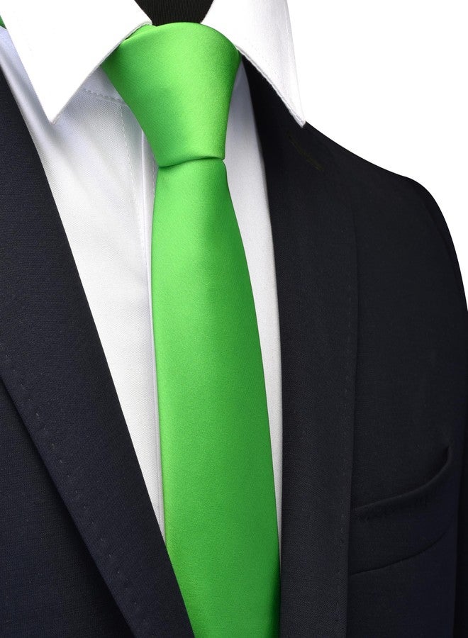 Branduce Lime Green Tie Solid Satin Ties for Men Silk Blend Necktie for Wedding Business (TA11-20) - Image 2